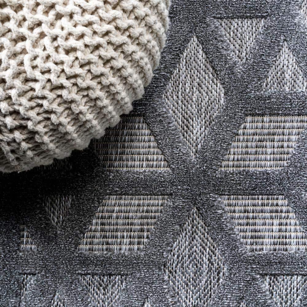 5' x 5' Talaia Neutral Geometric Indoor/Outdoor Area Rug, Dark Gray - JONATHAN Y