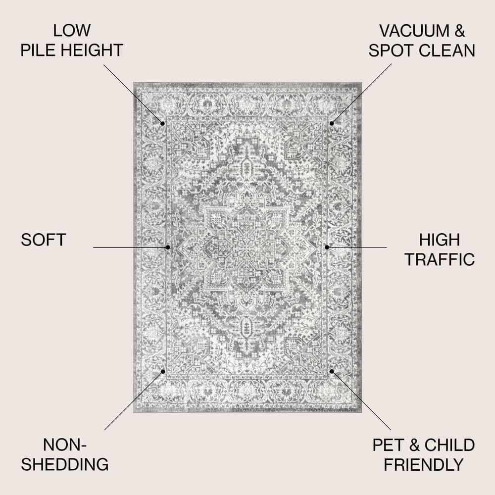 JONATHAN Y Modern Vintage Medallion Light Gray 5 ft. x 8 ft. Area Rug