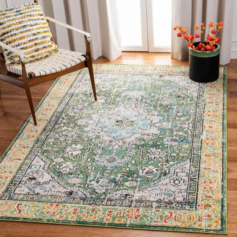 Madison MAD474 Power Loomed Indoor Accent Rug - Green/Turquoise - 3'x3' - Safavieh