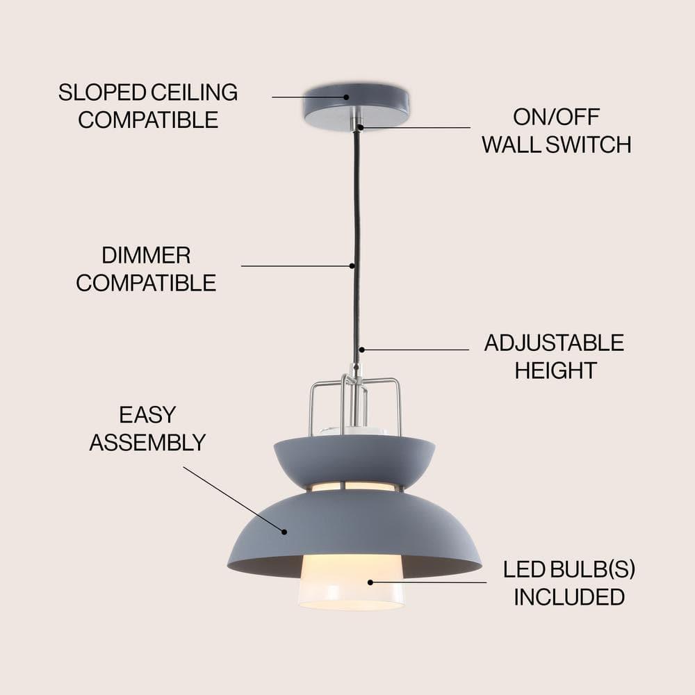 Paul 11" Farmhouse Metal LED Pendant, Gray