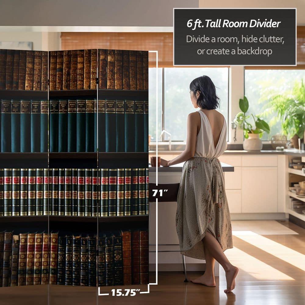 6" Double Sided Library Canvas Room Divider Brown - Oriental Furniture