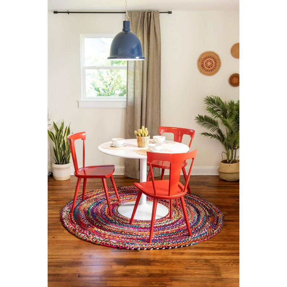 Unique Loom Braided Chindi Collection Area Rug - Layer (3' 3" Round Multi/Blue)