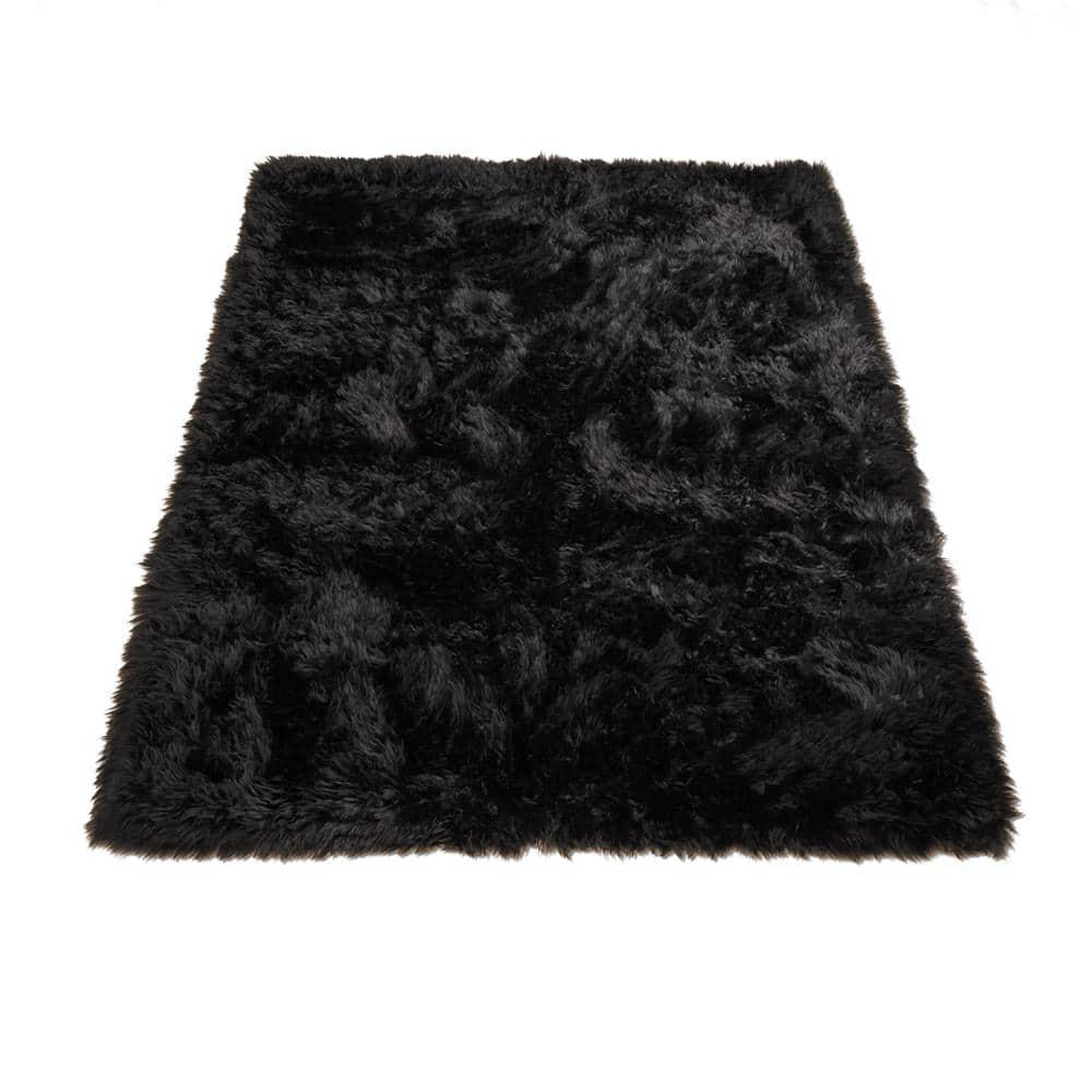 Walk on Me Faux Fur Super Soft Rug With Non-slip Backing 2'x4' Black