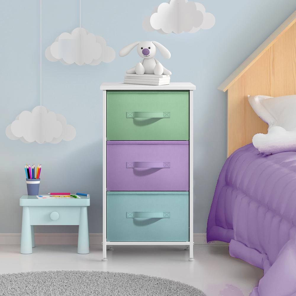 Sorbus Sorbus 3 Drawers Nightstand with Steel Frame and Wood Top in Pastel