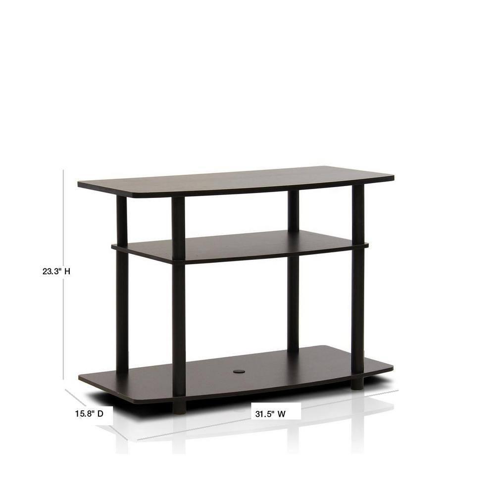 Furinno 3-Tier TV Stand Console Table for TV's up to 32" Media Entertainment Center No Tools Dark Brown/Black