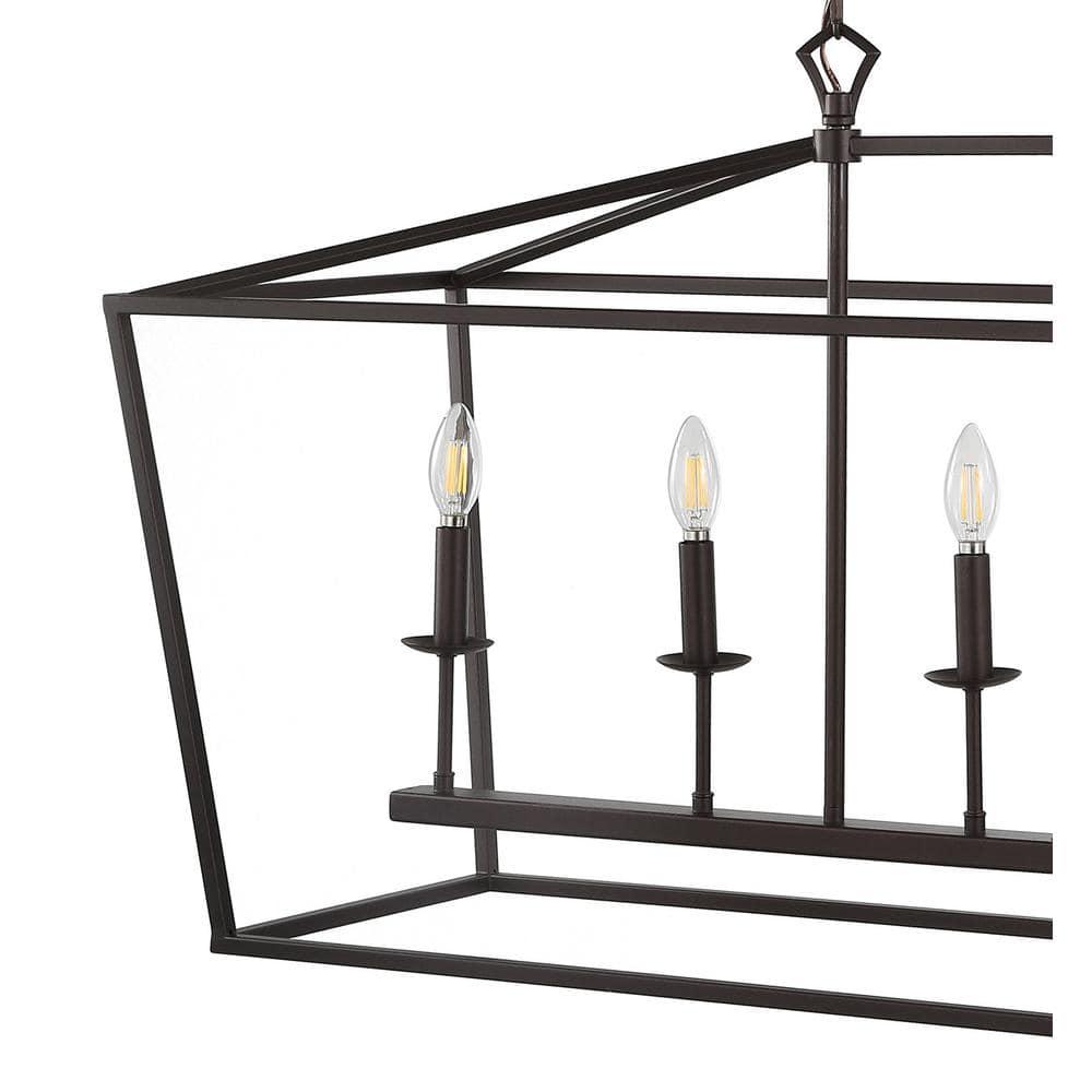 Pagoda 49" Linear 6-Bulb Lantern Metal LED Pendant, Oil Rubbed Bronze