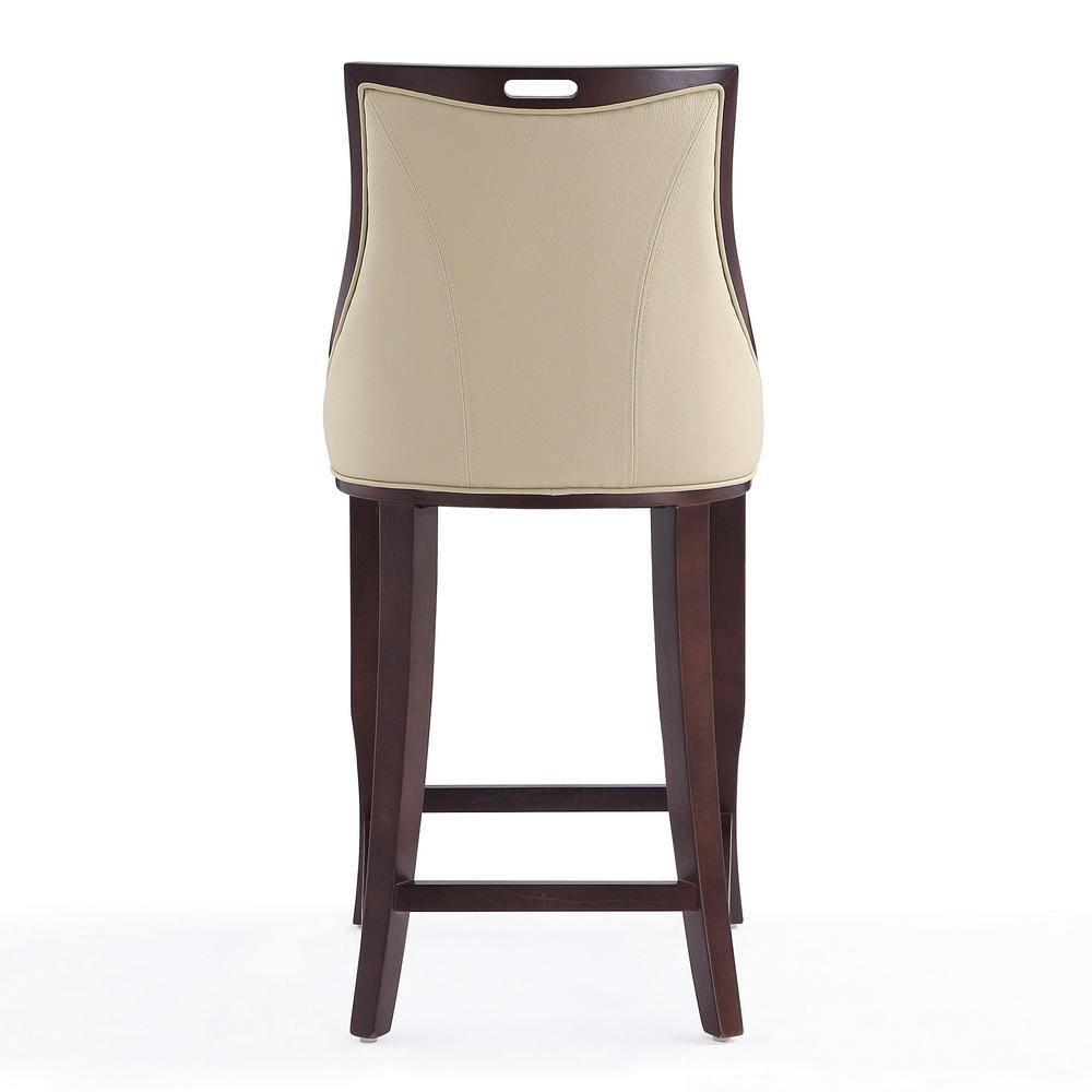 Manhattan Comfort Set of 2 Emperor Upholstered Beech Wood Faux Leather Barstools Cream: With Backs, Fixed Height 27"