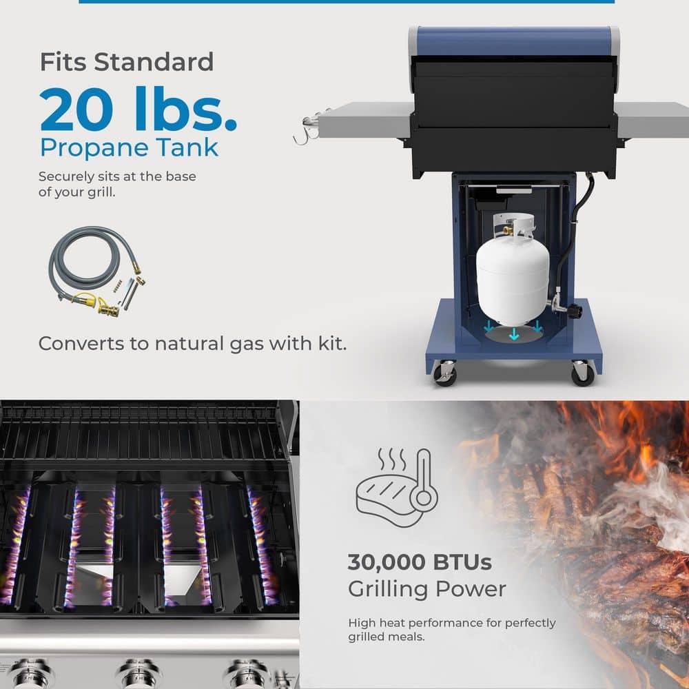 Kenmore 3-Burner Propane Gas Grill with Foldable Side Tables for Outdoor BBQ