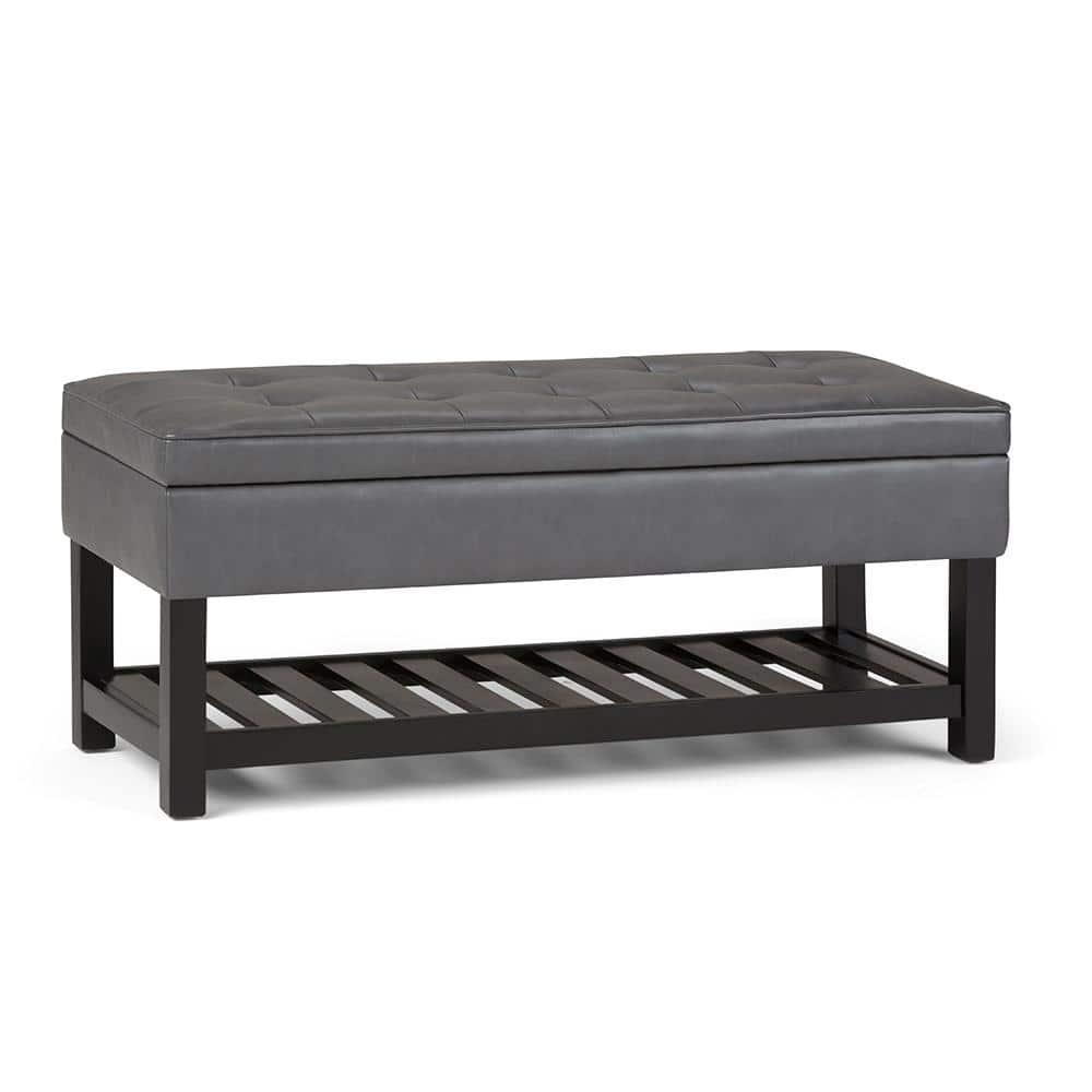 Simpli Home Cosmopolitan 44"W Transitional Tufted Storage Ottoman Bench with Lift Top