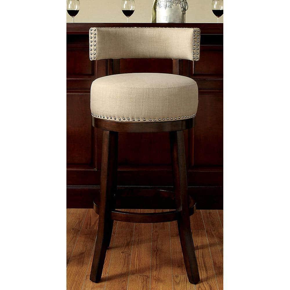 Gray Leather Swivel Wood 22" Contemporary Barstool