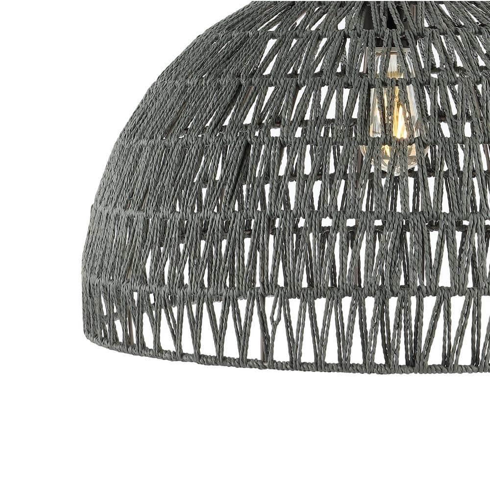 Campana 20" 1-Light Bohemian Modern Woven Rope/Iron LED Pendant, Grey/Black