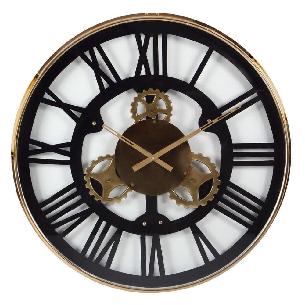 DecMode 32" Black Stainless Steel Metal Gear Wall Clock