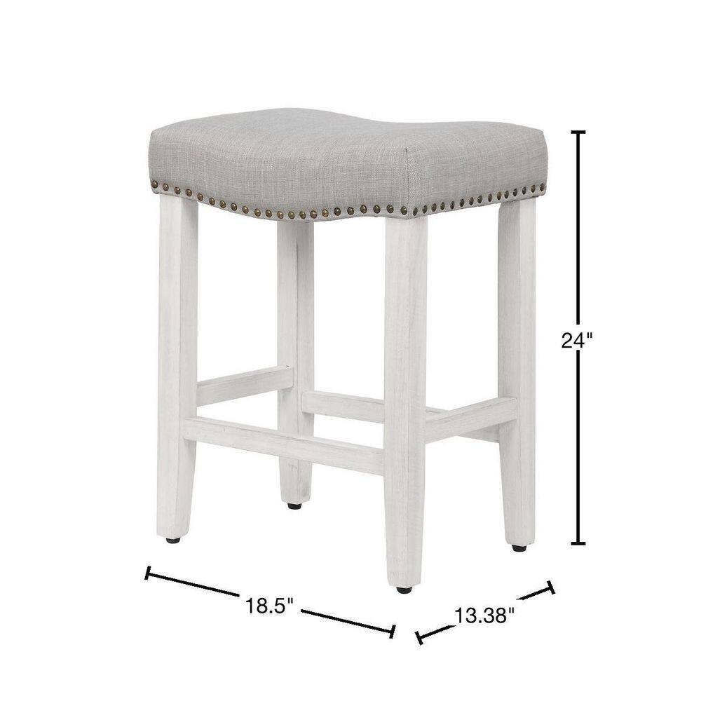 Polytrends Jameson Upholstered Polyester Antique White 24 Inch Counter Stool Antique White/Gray Wood Rubberwood Footrest Fabric Glam