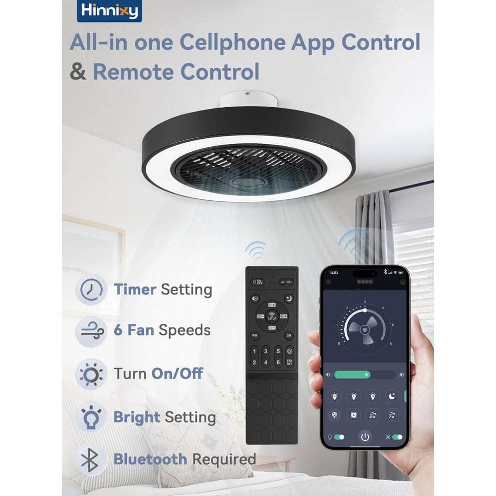 22 in. Indoor Black Modern Enclosed Low Profile Ceiling Fan with Light with Smart APP and Remote Control