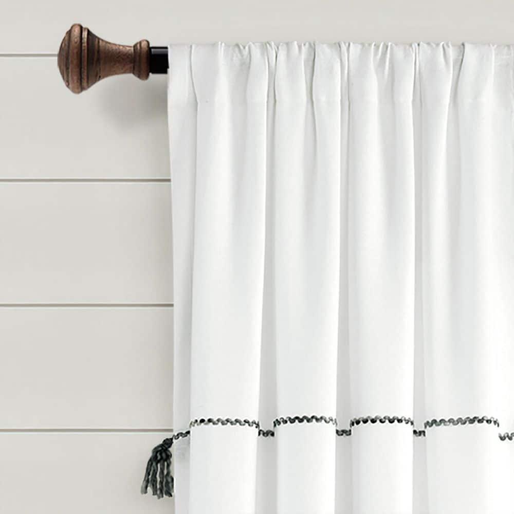 Home Boutique Farmhouse Boho Stripe Woven Tassel Yarn Dyed Cotton Window Curtain Panels Gray Ombre 42X84 Set