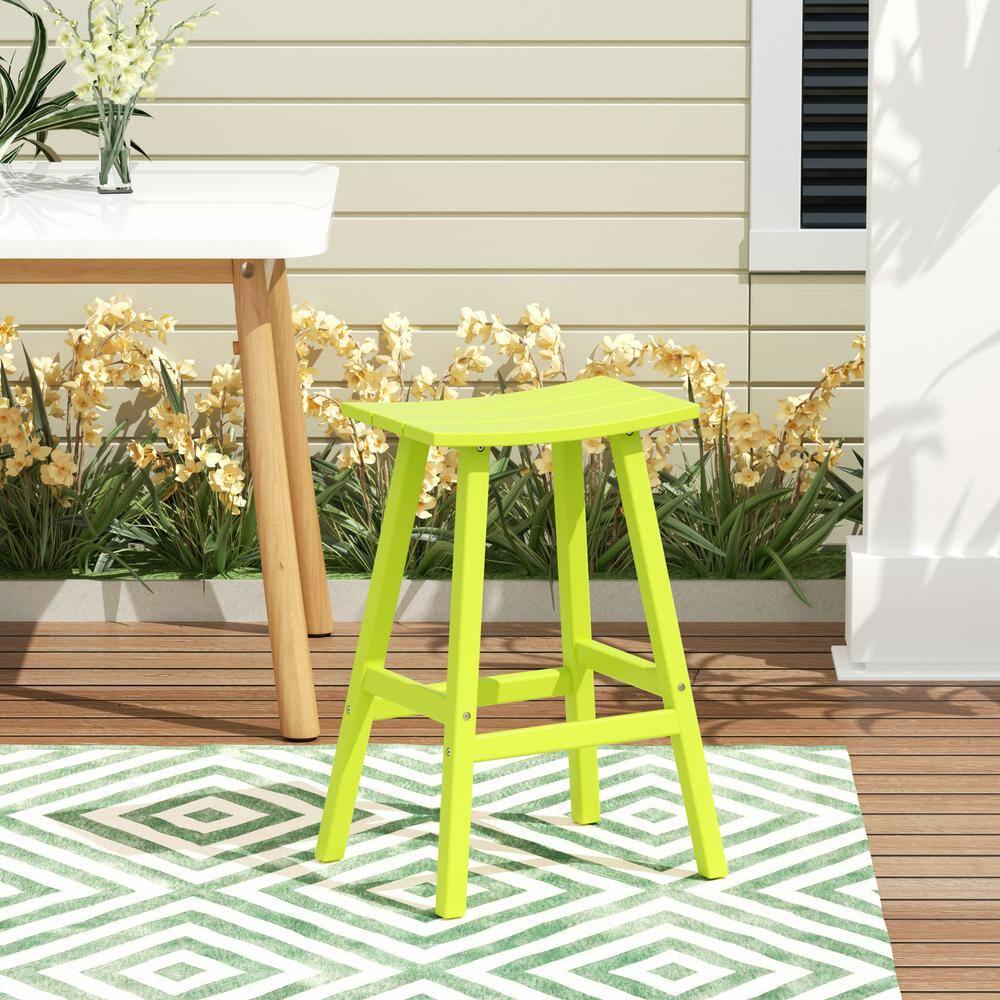 Polytrends  Laguna Hdpe All Weather Outdoor Patio 29" Saddle Seat Bar Stool Lime