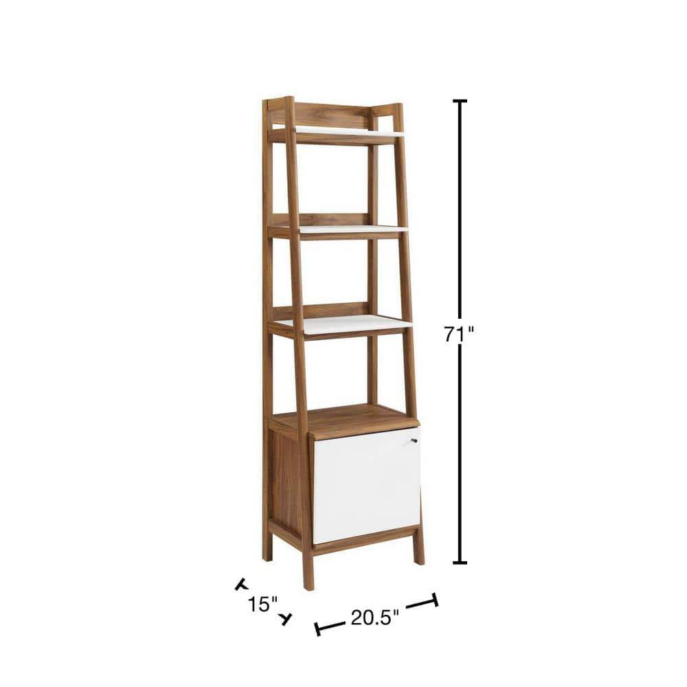 71" Bixby Bookshelf Display Walnut/White - Modway: Modern Vertical Storage, 4 Shelves, Metal Hardware