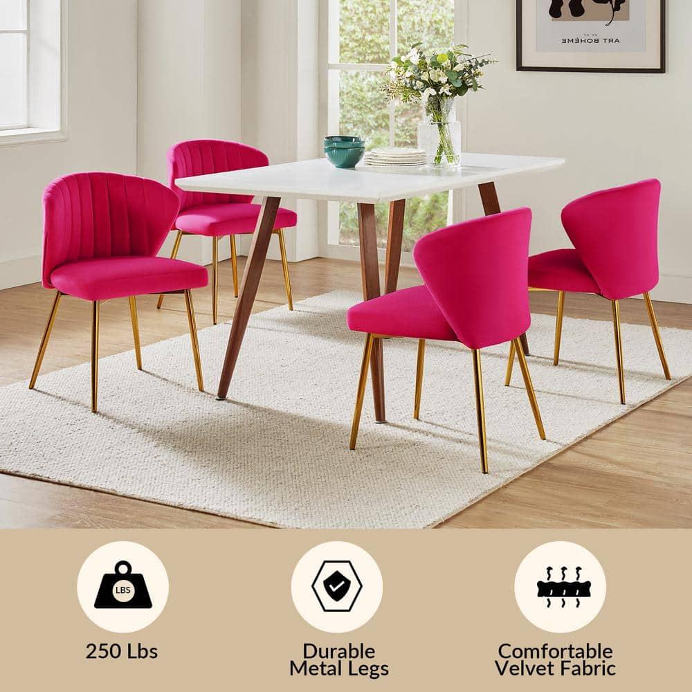 Velvet Dining Chairs Set of 2 Upholstered Wingback Side Chairs Living Room Kitchen Fushia