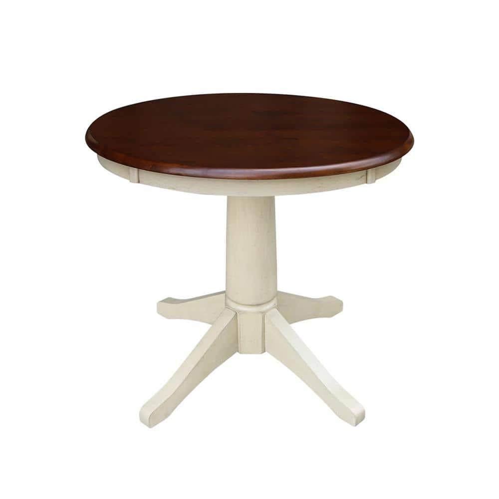 International Concepts 30" Round Top Pedestal Table-28.9" H, Antiqued Almond/Espresso