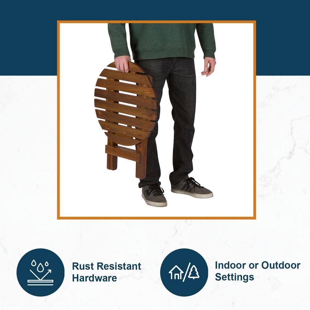 Shine Company Adirondack Round Cedar Wood Foldable Side Table in Brown