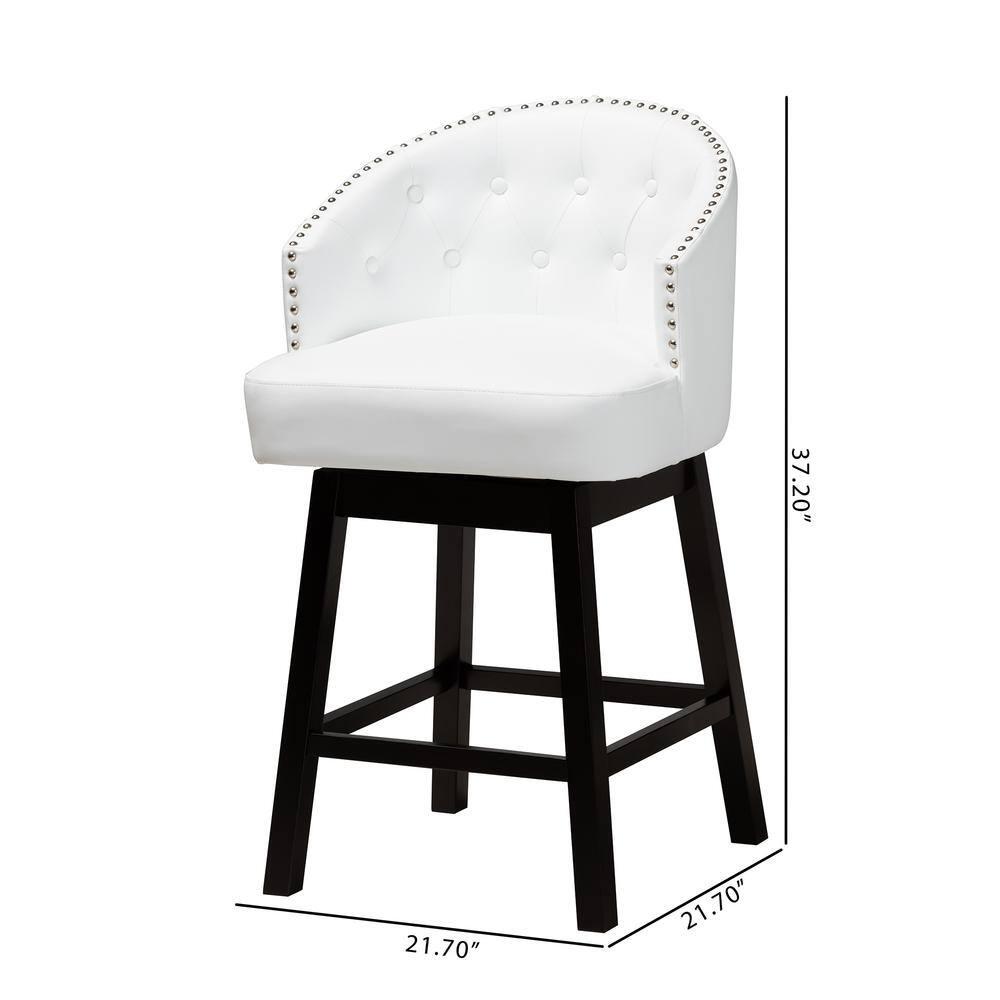2pc Theron Faux Leather and Wood Swivel Counter Height Barstools Set White/Espresso Brown - Baxton Studio: Rubberwood Frame, 27" Fixed Height