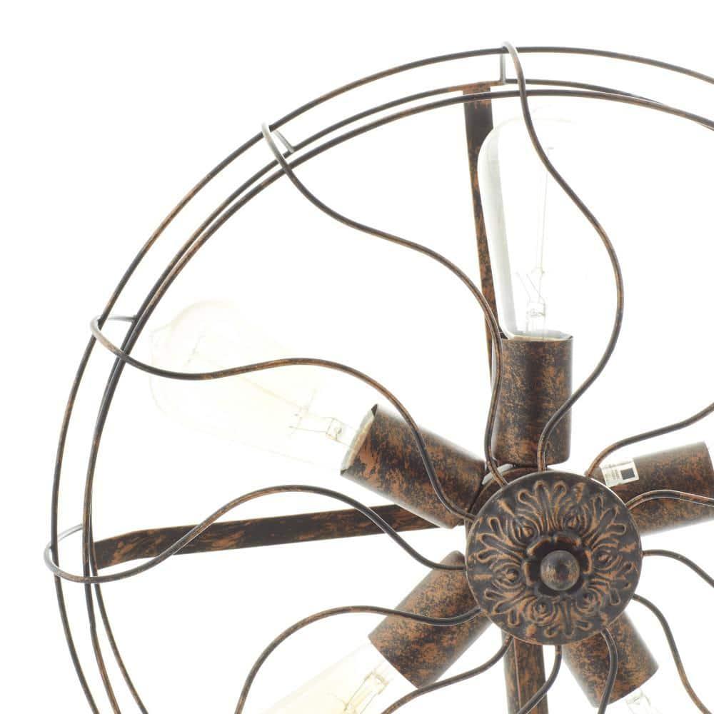 DecMode 24" 5 Light Vintage Fan Bronze Accent Lamp with Black Metal Shade
