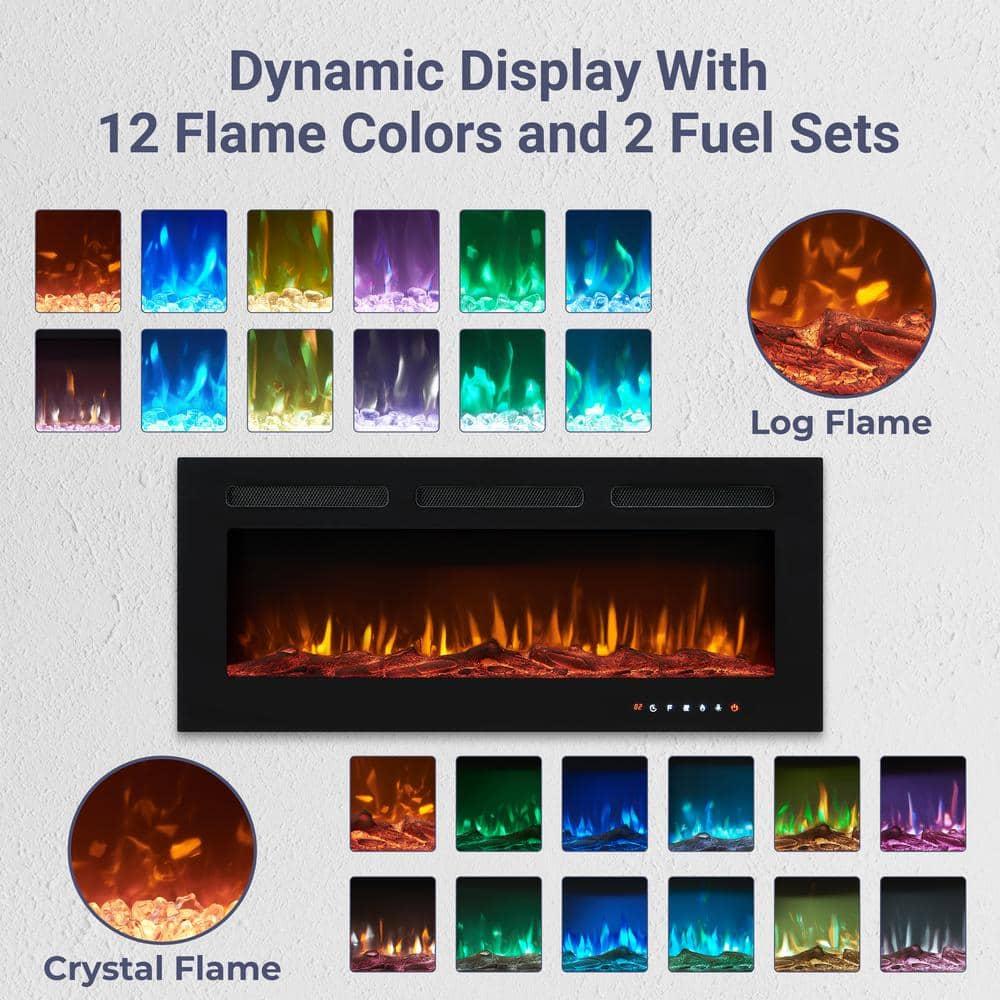 Alice 30" Electric Fireplace Inserts Recessed, Wall Mounted Fireplace LED Fireplace Heater with 12 Flame Colors, Touch Screen, Remote Control, Timer, Logset & Crystal Stones 500W/1500W - 30 inches