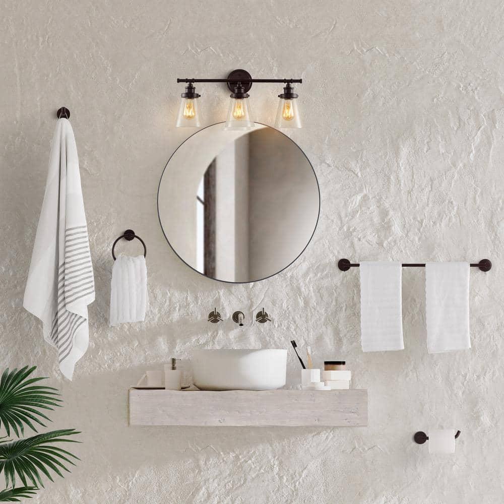 Hollis 23.75" 3-Light Traditional Farmhouse Vanity Light with Bathroom Hardware Accessory Set, Oil Rubbed Bronze (5-Piece)