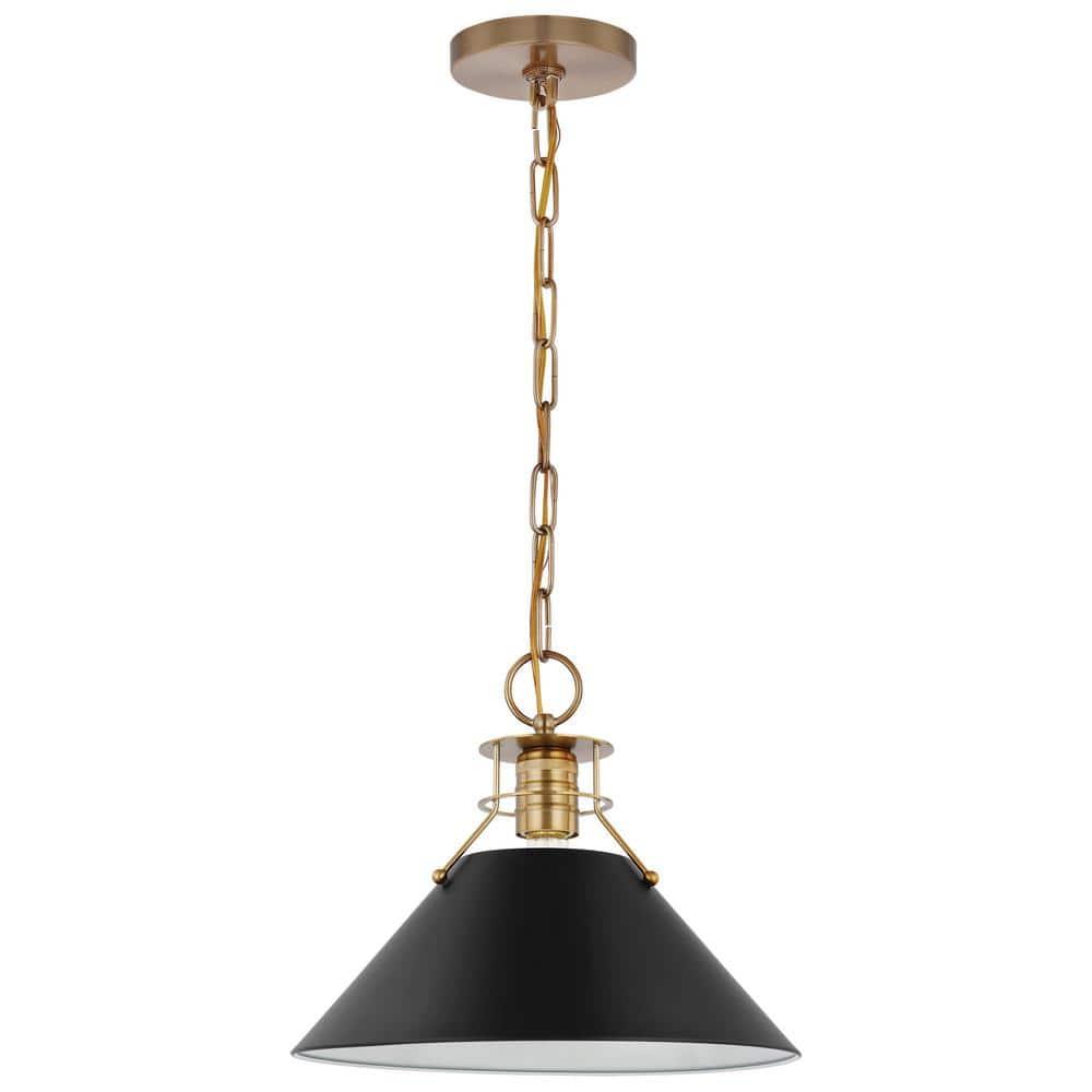 Nuvo Lighting Outpost 1 Light Medium Pendant Matte Black with Burnished Brass