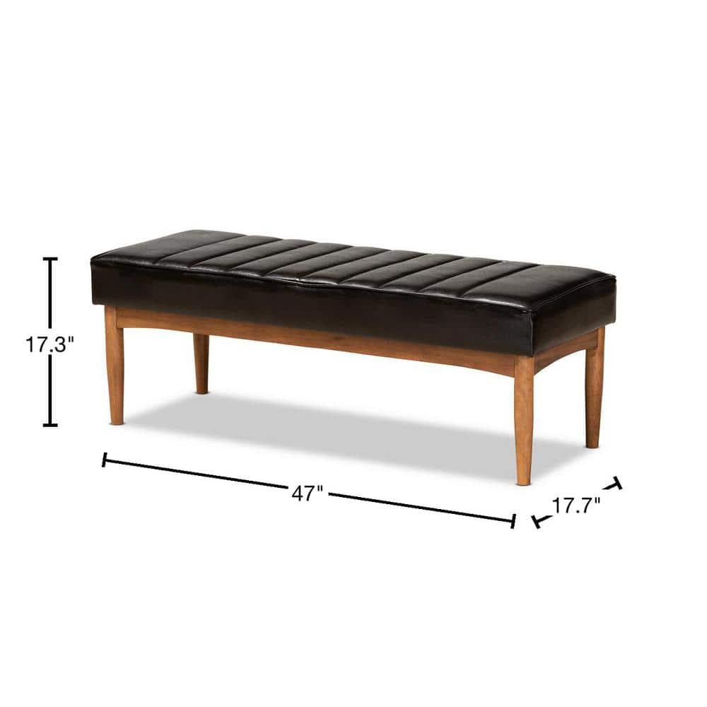 Daymond Wood Dining Ottoman Dark Brown/Walnut Brown - Baxton Studio: Mid-Century Tufted, Faux Leather