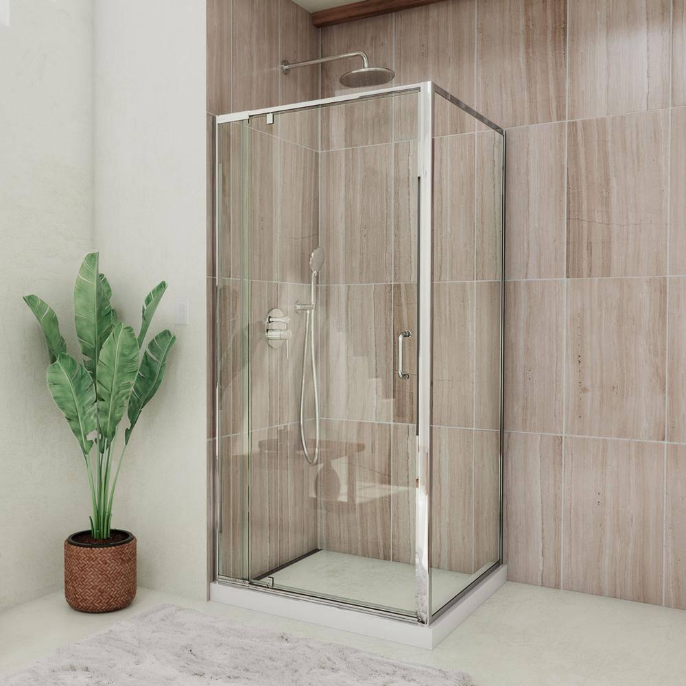 Flex 32" W x 32" D x 78" H Semi-Frameless Square Shower Enclosure with Fixed Panel and Base Included