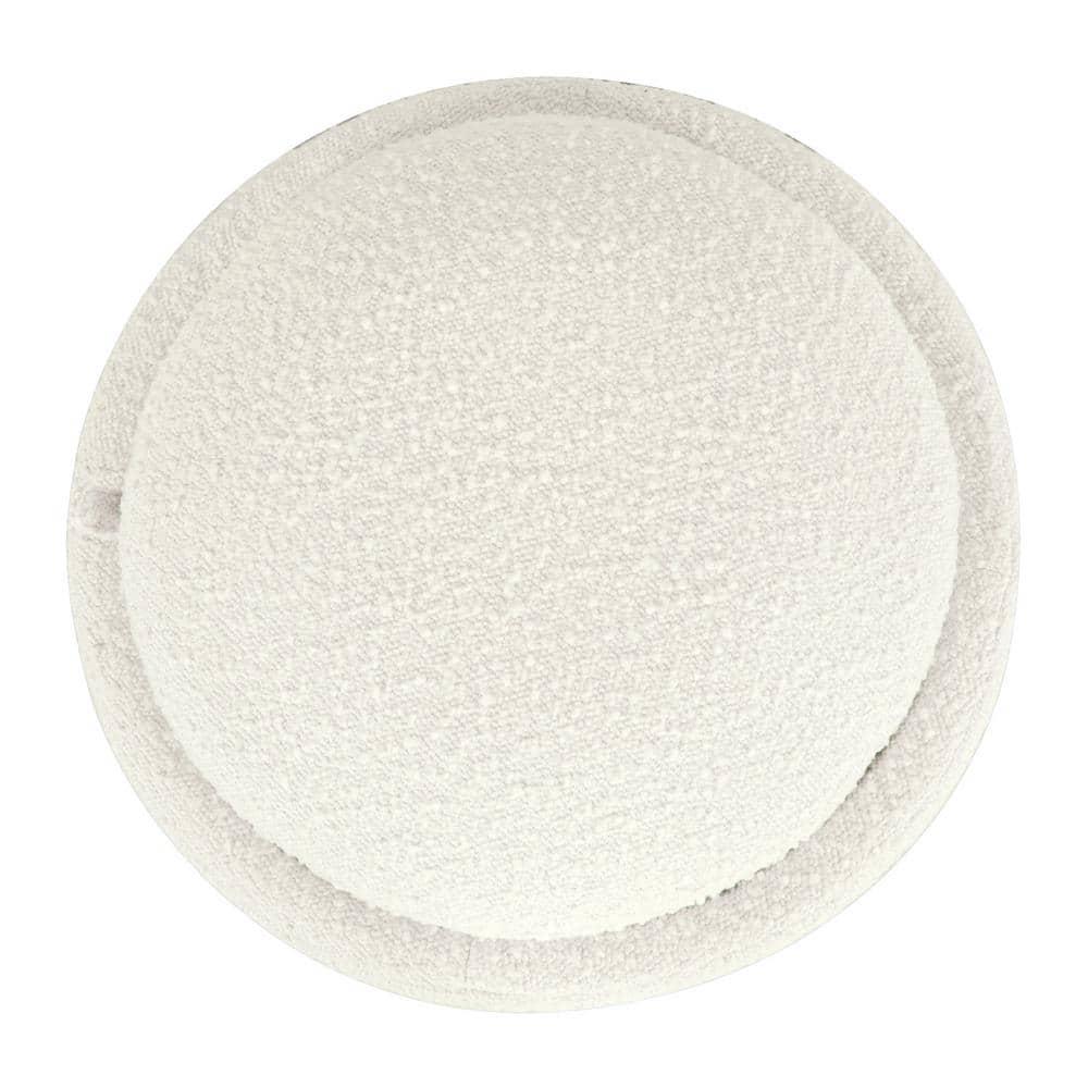 Storage Round Ottoman Cream Boucle - HomePop: Footrest, Vanity Seating, No Assembly Required
