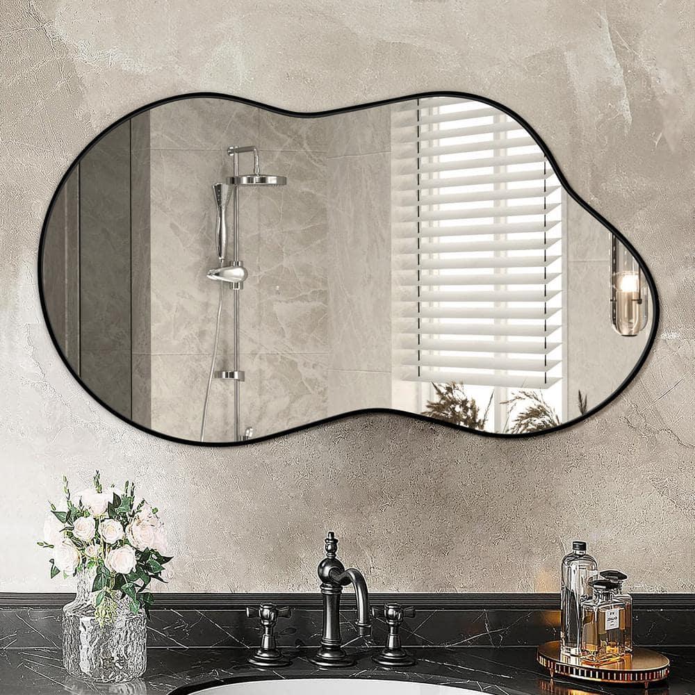 Funtouch Irregular Wall Mirrors 24"x 36" Cloud Shaped Mirrors for Bathroom, Aluminum Alloy Frame Black
