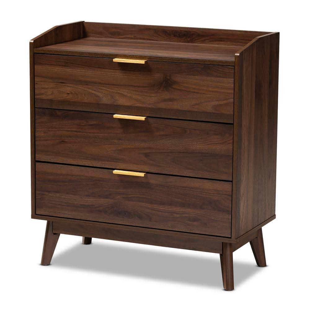 Lena Walnut Chest Brown - Baxton Studio: Mid-Century 3-Drawer Storage for Bedroom