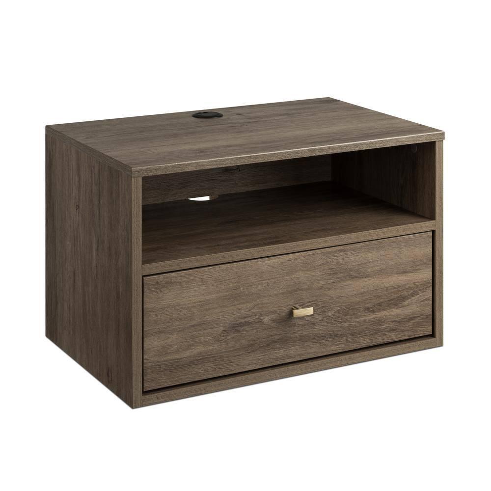 Floating 1 Drawer Nightstand with Open Shelf Drifted Gray - Prepac: Laminated, Cable Management, Metal Glides