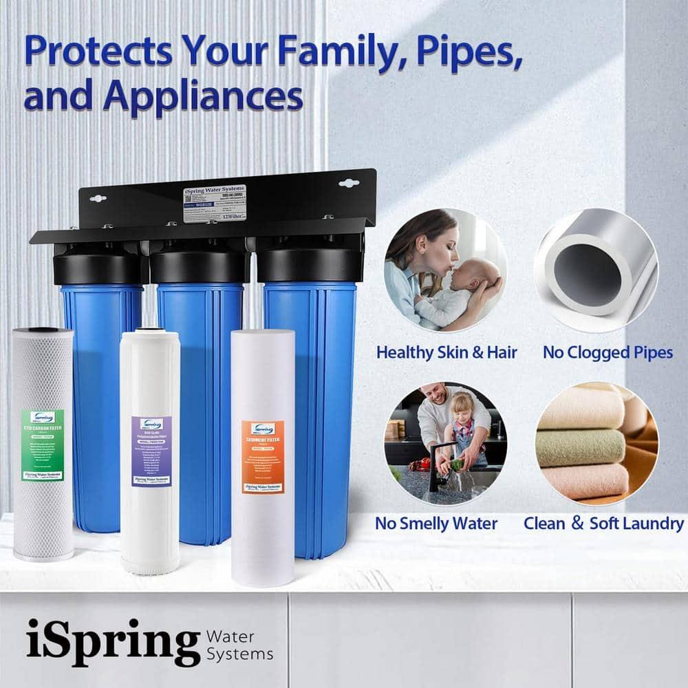 iSpring WGB32B-DS Whole House Water Filter System w/ Sediment, Polyphosphate Anti-Scale, and Carbon Block Water Filters, 3-Stage Water Descaler and Water Filter