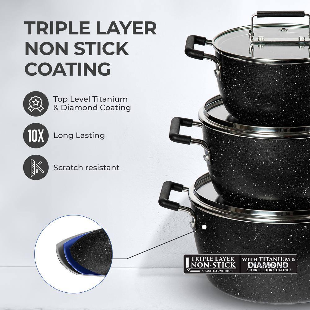 Granitestone Granitestone 6 Piece Stackable Nonstick Nesting Pots with Lids, Dishwasher Safe
