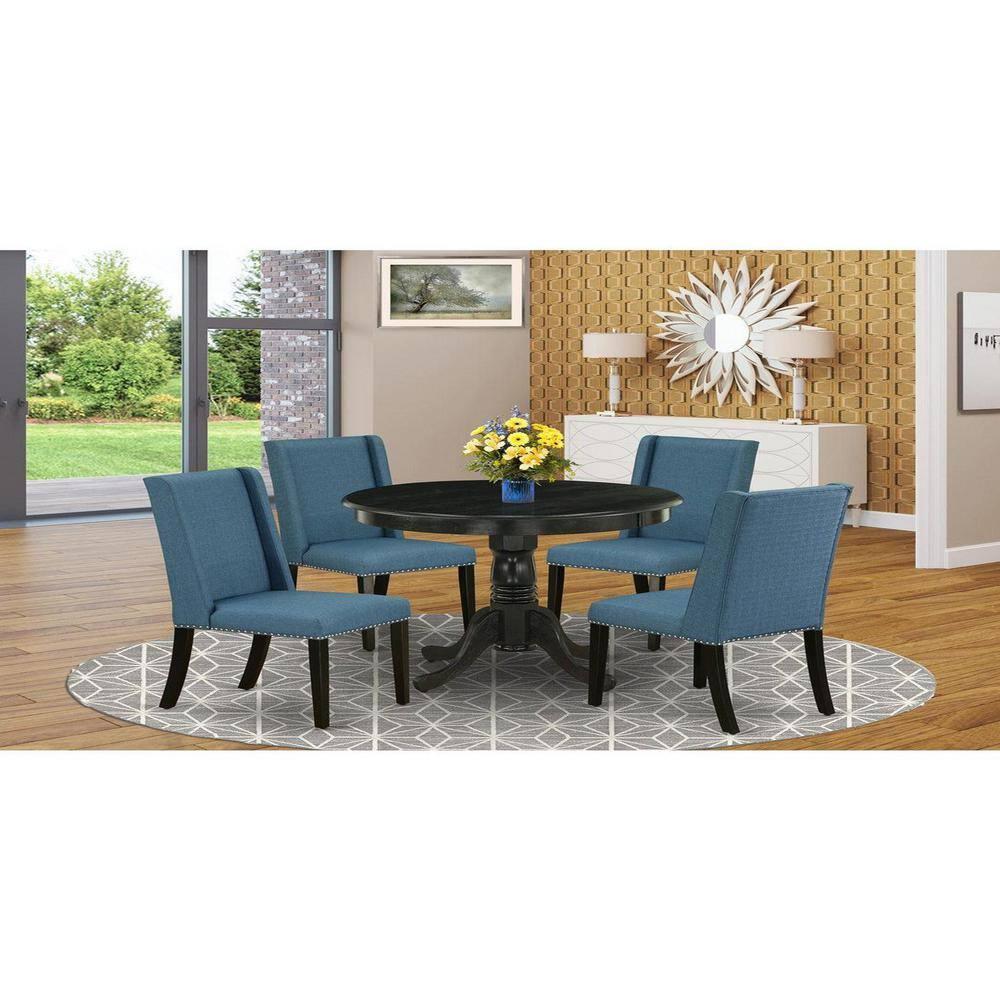 East West Furniture Antique 5-piece Wood Dining Set in Black/Mineral Blue