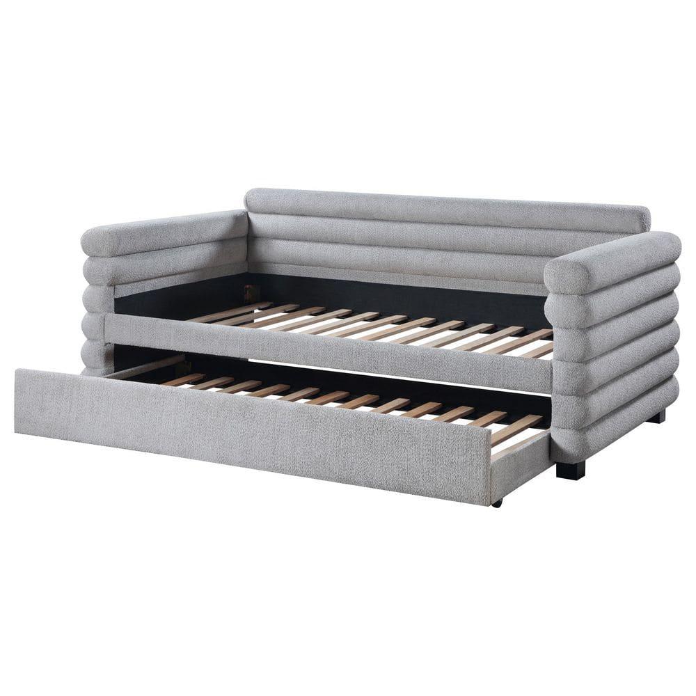 Coaster Patricia Boucle Fabric Upholstered Twin Day Bed with Trundle Gray
