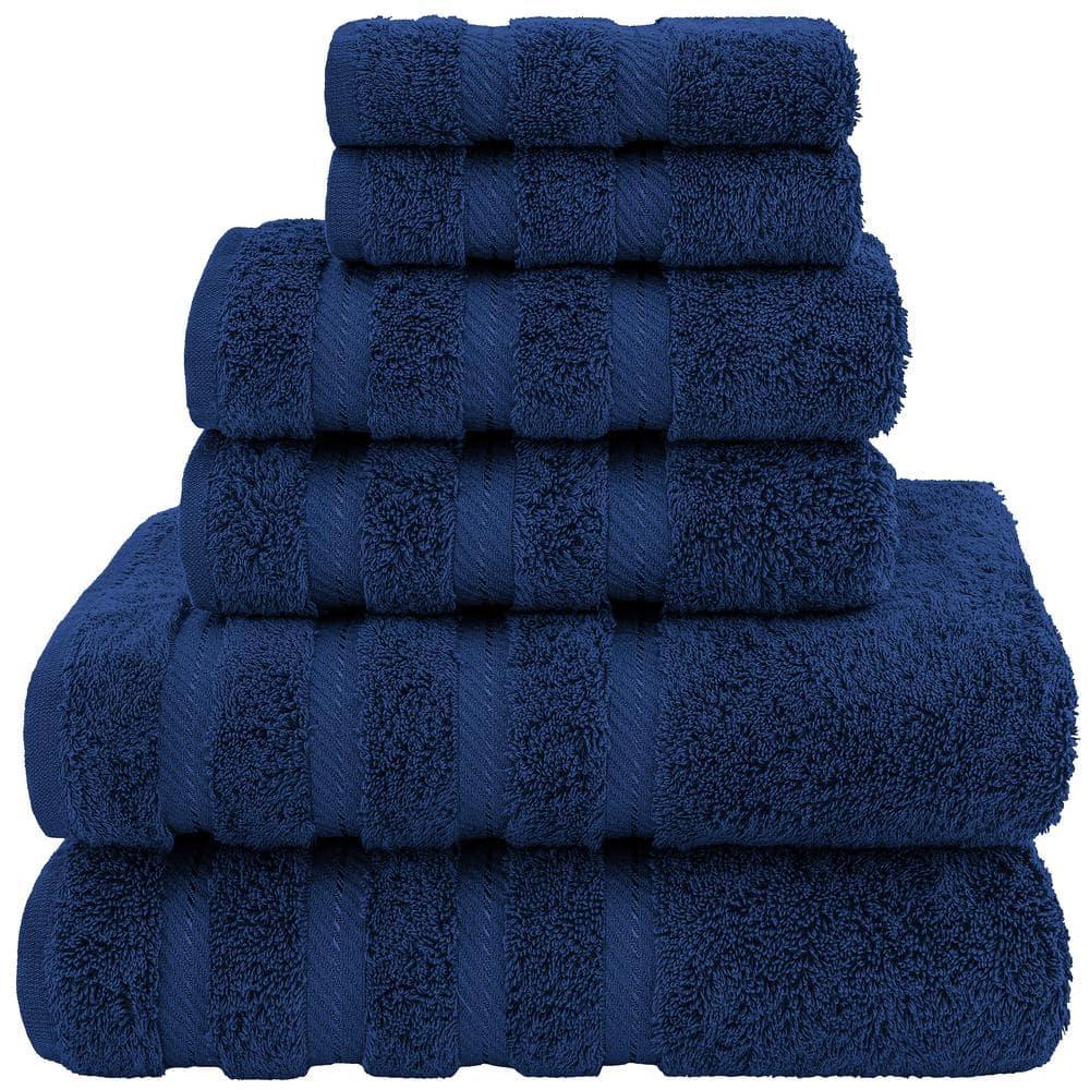 American Soft Linen 6 Piece Towel Set, 100% Cotton Bath Towels for Bathroom, Navy Blue