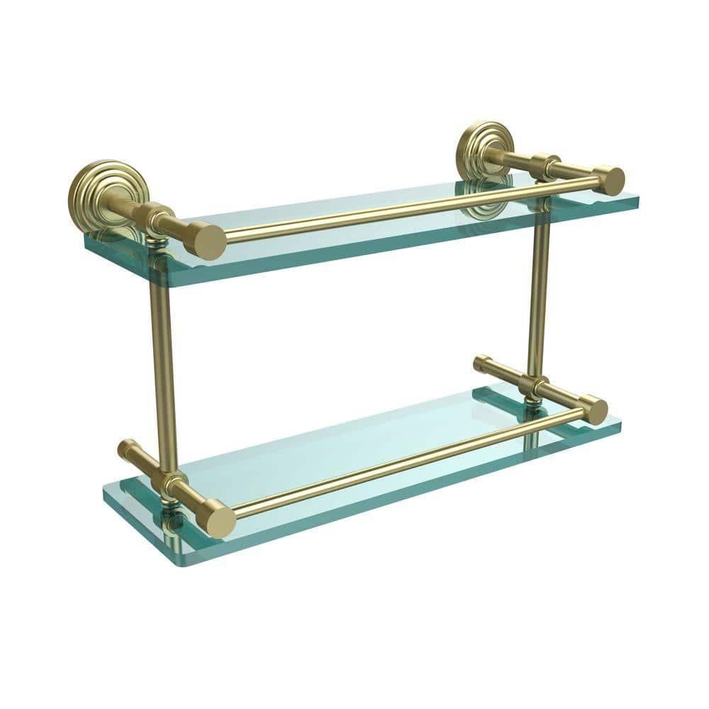 Allied Brass WP-2/16-GAL-SBR Wp 2 Gal Waverly Place Inch Double Gallery Rail Glass Shelf, 16 Inch, Satin Brass