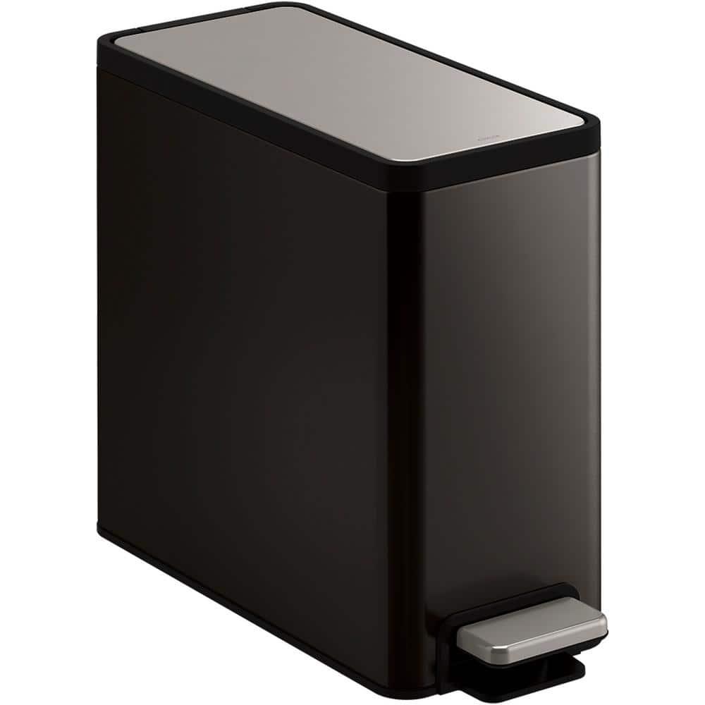 Reset 2.5-Gallon Bathroom Trash Can, Slim Stainless Steel Step Trash Can with Quiet-Close Lid