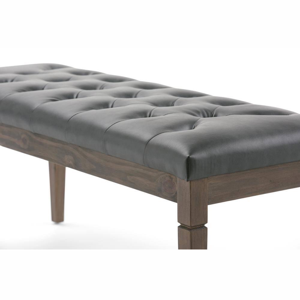 SIMPLIHOME Waverly 48 inch Wide Traditional Rectangle Tufted Ottoman Bench in Slate Grey Vegan Faux Leather, Assembled, For the Living Room and Bedroom