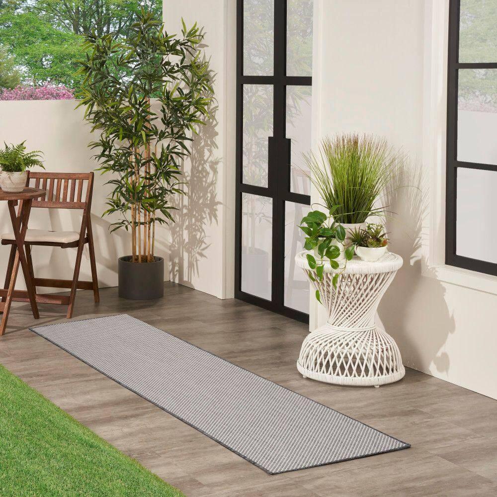 Nourison 2'2" x 10' Courtyard Modern Easy Care Flatweave Indoor Outdoor Runner Rug Ivory/Charcoal