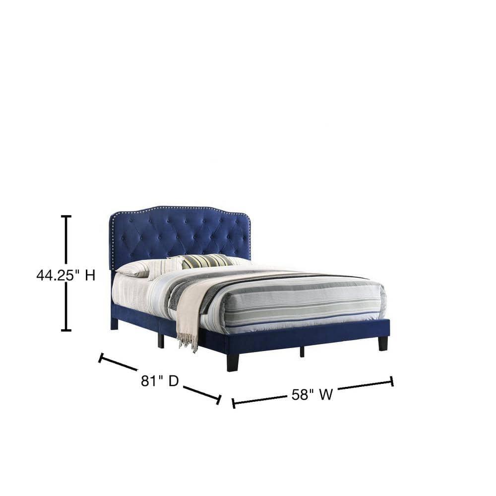 Roy Navy Blue Velvet Upholstered Full Panel Bed