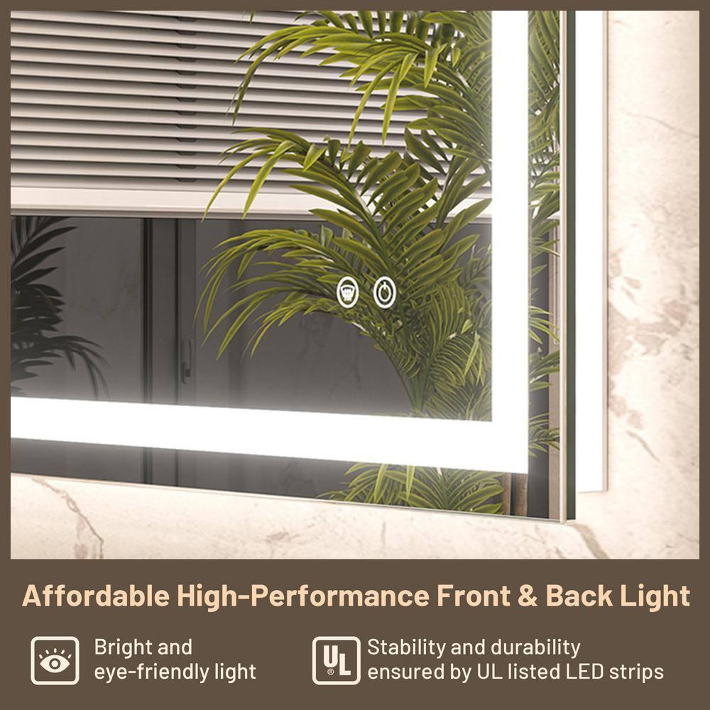 Keonjinn LED Bathroom Mirror 60 ” x 36 ” with Frontlit & Backlit, Lighted Mirror with Stepless Dimmable 3-Color Lights, Bathroom Vanity Mirror with HD Tempered Glass, UL-Listed LED Driver, CRI90+