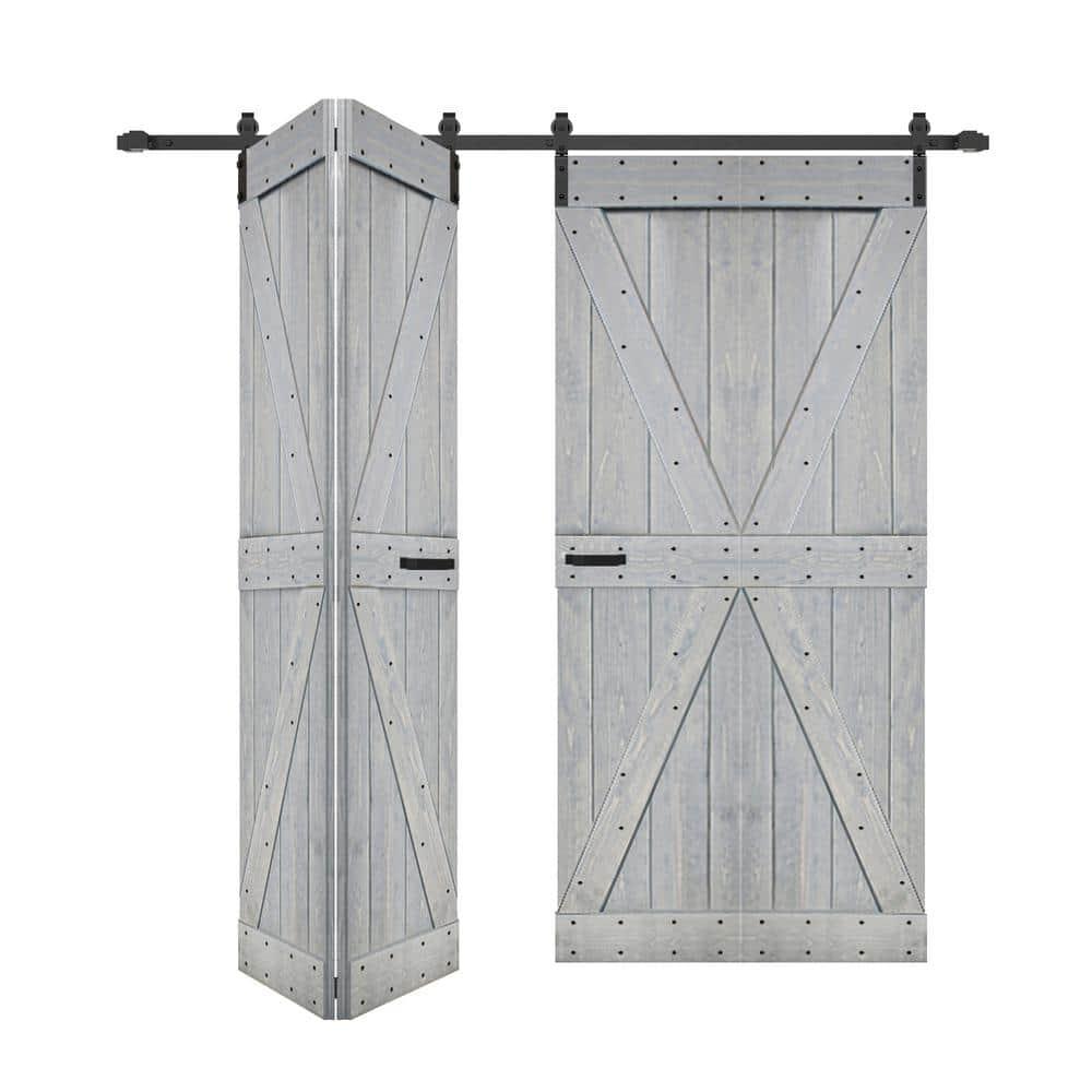 IsLife K Style Finished Solid Wood Bi-Fold Double Barn Door With Hardware Kit -Assembly Needed