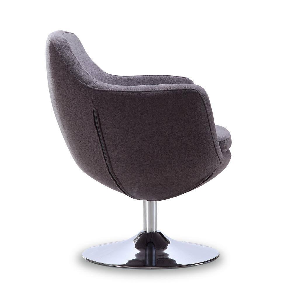 Caisson Twill Swivel Accent Chair Gray - Manhattan Comfort: Polished Chrome Base, Removable Cushion