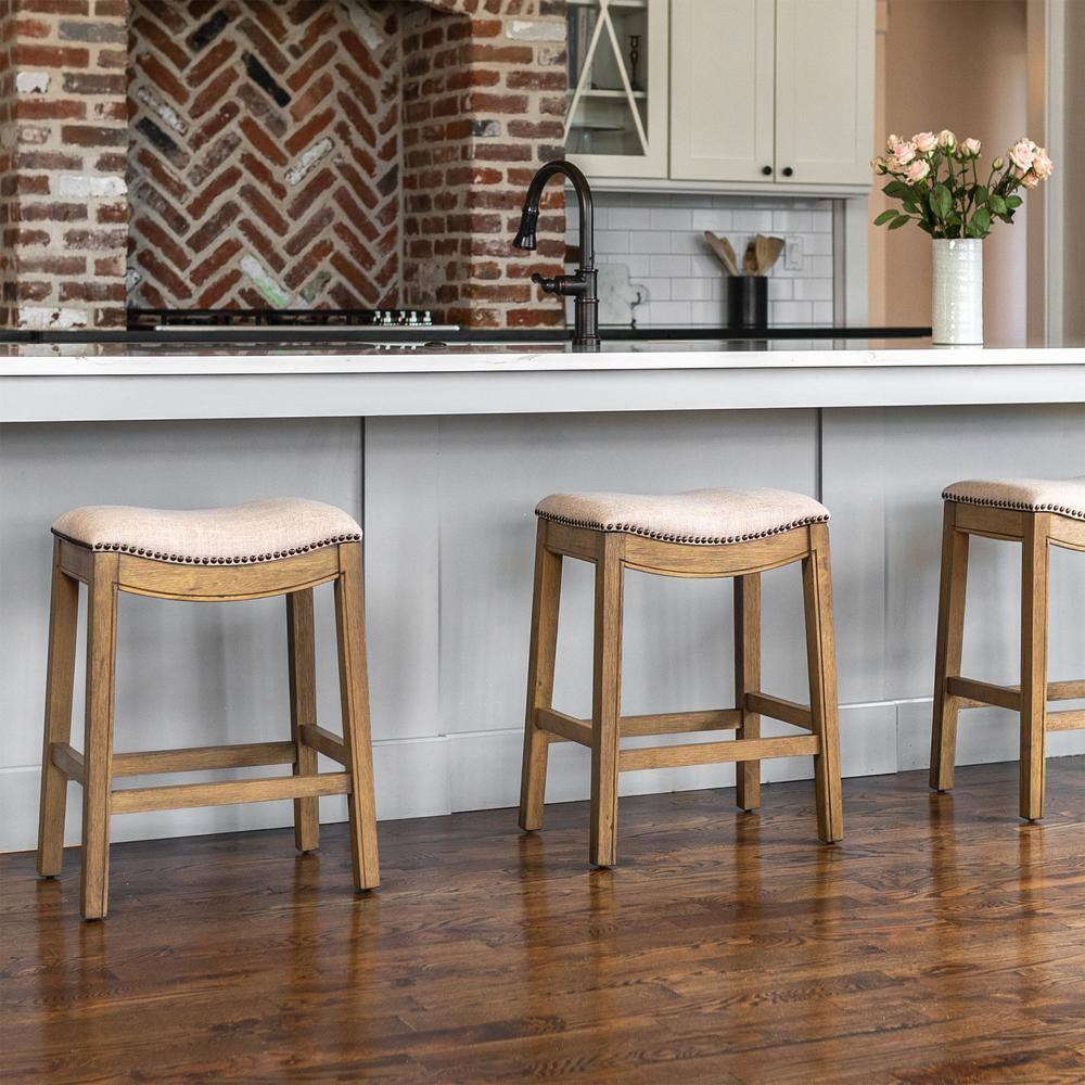 Maven Lane Maven Lane Adrien Backless Saddle Kitchen Stool with Fabric Upholstery