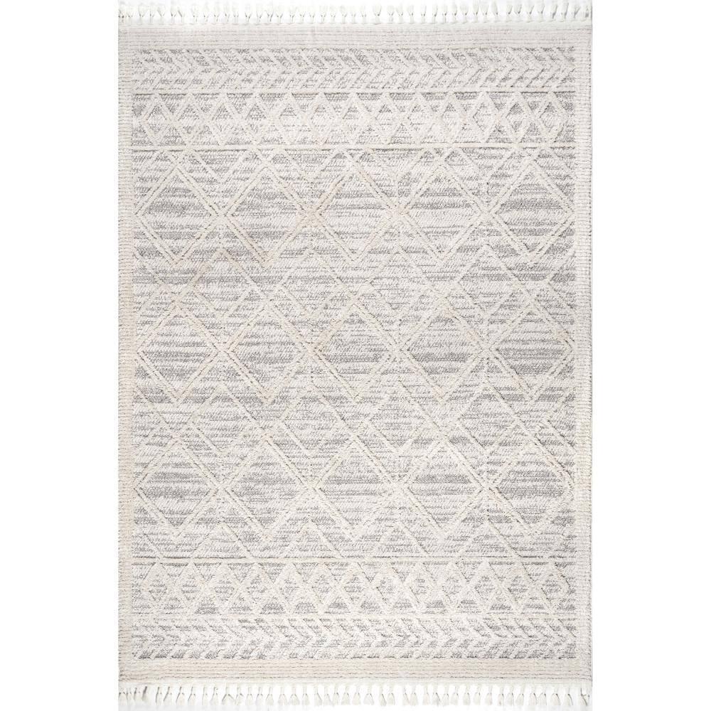 Nuloom 9x12 Ansley Moroccan Tassel Indoor Area Rug, Light Grey, Textured Bohemian Design, Plush High Pile, Stain Resistant, Bedroom, Living Room